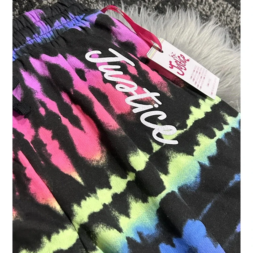 Justice Joggers Lounge Rainbow Tie Dye Neon Sweatpants Drawstring L 12/14